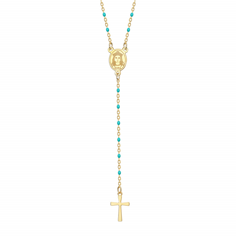 Rosary of Saint Sara Gold and blue necklace for a gypsy woman