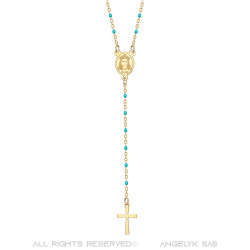 Chapelet Sainte Sara Collier femme Acier Or Bleu bobijoo