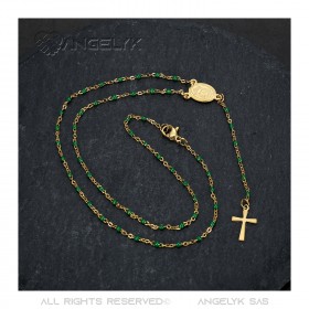 CP0057-GREEN BOBIJOO Jewelry Rosenkranz Sainte Sara Halskette frau Stahl Gold Grün