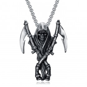 PE0048NEW BOBIJOO Jewelry Colgante Grim Reaper Skull Biker Acero inoxidable
