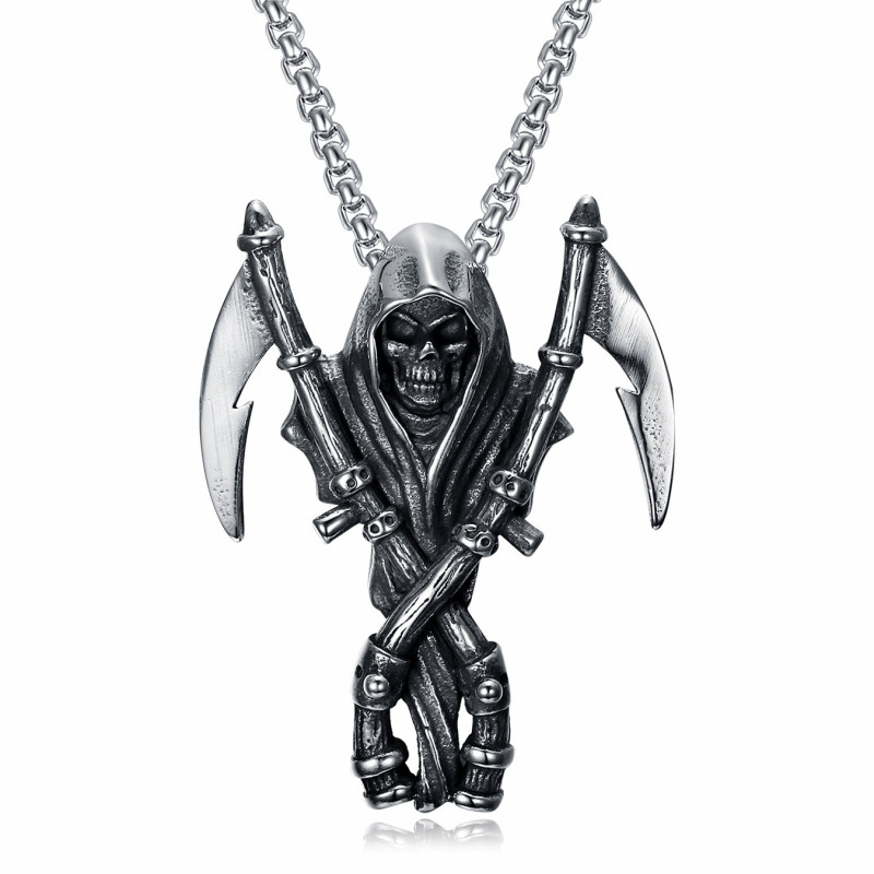 PE0048NEW BOBIJOO Jewelry Colgante Grim Reaper Skull Biker Acero inoxidable