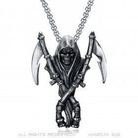 PE0048NEW BOBIJOO Jewelry Colgante Grim Reaper Skull Biker Acero inoxidable