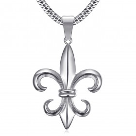 PE0123 BOBIJOO Jewelry Pendant Fleur de Lys Steel, Silver + Chain 60 cm