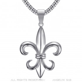 PE0123 BOBIJOO Jewelry Pendant Fleur de Lys Steel, Silver + Chain 60 cm