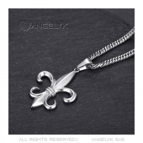 PE0123 BOBIJOO Jewelry Anhänger Fleur de Lys, Stahl Silber + Kette 60 cm