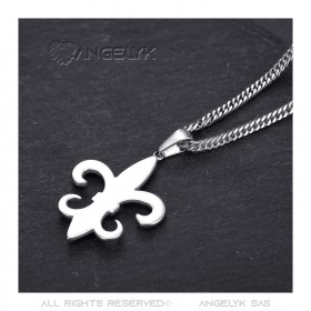 PE0123 BOBIJOO Jewelry Pendant Fleur de Lys Steel, Silver + Chain 60 cm