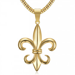 PE0123G BOBIJOO Jewelry Ciondolo Fleur de Lys d'Acciaio, Argento + Catena 60 cm