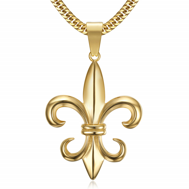 Pendentif fleur de lys Acier inoxydable et Or Chaîne 60cm bobijoo