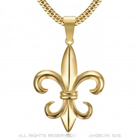 Pendentif fleur de lys Acier inoxydable et Or Chaîne 60cm bobijoo