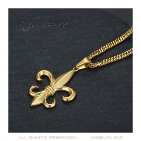 PE0123G BOBIJOO Jewelry Ciondolo Fleur de Lys d'Acciaio, Argento + Catena 60 cm