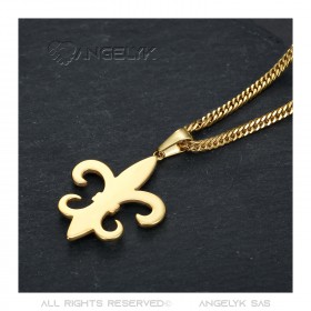 Pendentif fleur de lys Acier inoxydable et Or Chaîne 60cm bobijoo