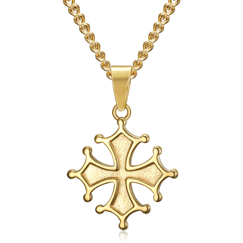 Pendentif croix Occitane Femme Cathare Acier inoxydable Or bobijoo