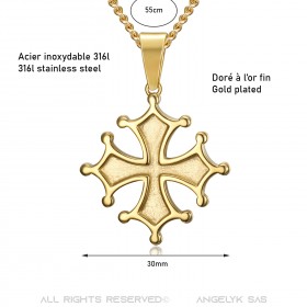 PE0154 BOBIJOO Jewelry Occitan Cross Pendant Cathare Man Stainless Steel Gold