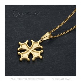 PE0154 BOBIJOO Jewelry Occitan Cross Pendant Cathare Man Stainless Steel Gold