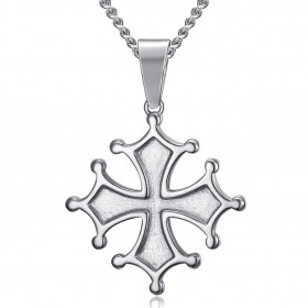 Pendentif croix Occitane Homme Cathare Acier inoxydable Argent bobijoo