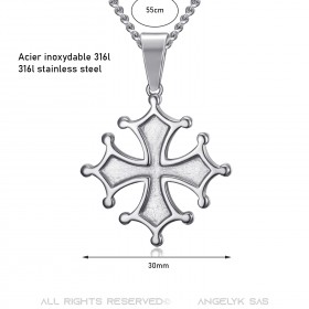 PE0154S BOBIJOO Jewelry Occitan Cross Pendant Cathare Man Stainless Steel Silver