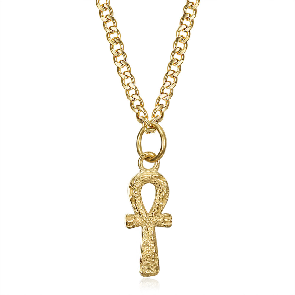 Anhänger Halskette Kreuz Ankh des ägyptischen Lebens 316L Stahl Gold vergoldete plattierte Schwarze Hieroglyphen Kette BOBIJOO JEWELRY 