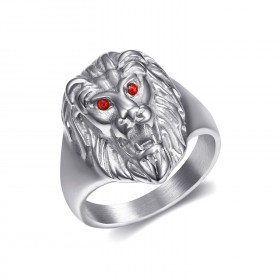 BA0315SR BOBIJOO Jewelry Lion head ring Small model Child Steel Red Eyes