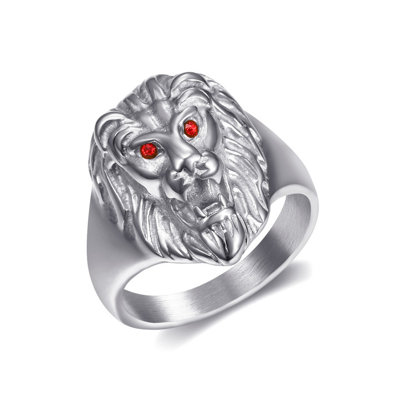 Bague tete de lion Petit modèle Enfant Acier Yeux Rouge bobijoo