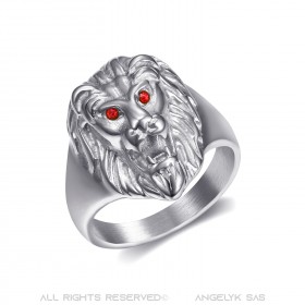 BA0315SR BOBIJOO Jewelry Anillo de cabeza de león Modelo pequeño Niño Acero Ojos rojos