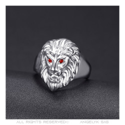 BA0315SR BOBIJOO Jewelry Lion head ring Small model Child Steel Red Eyes