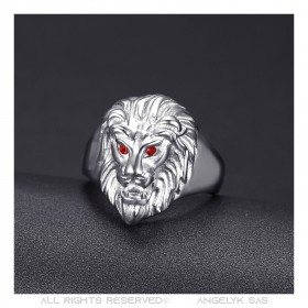 Anello testa di leone Modello piccolo Bambino Steel Eyes Red bobijoo