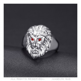 BA0315SR BOBIJOO Jewelry Lion head ring Small model Child Steel Red Eyes