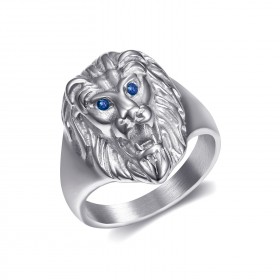 Bague tete de lion Petit modèle Enfant Acier Yeux Bleu bobijoo