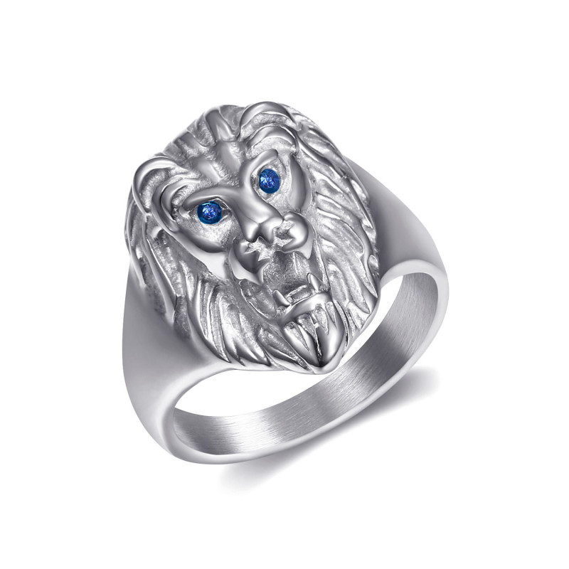 Bague tete de lion Petit modèle Enfant Acier Yeux Bleu bobijoo