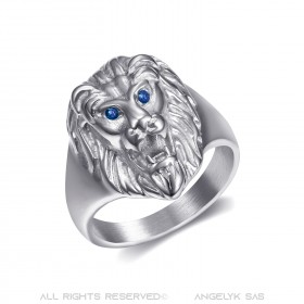 BA0315SB BOBIJOO Jewelry Lion head ring Small model Child Steel Blue Eyes