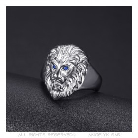 BA0315SB BOBIJOO Jewelry Anillo de cabeza de león Modelo pequeño Niño Acero Azul Ojos