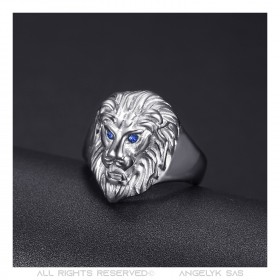BA0315SB BOBIJOO Jewelry Löwenkopfring Kleines Modell Kind Stahl Blaue Augen