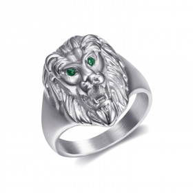 BA0315SV BOBIJOO Jewelry Anillo de cabeza de león Modelo pequeño Niño Acero Ojos verdes