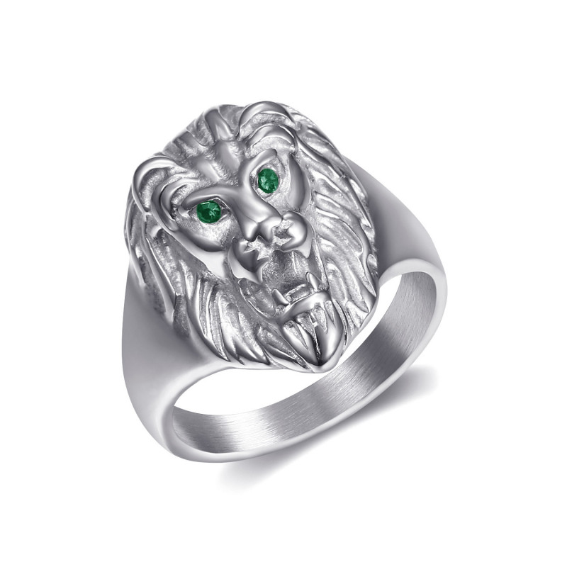 BA0315SV BOBIJOO Jewelry Anillo de cabeza de león Modelo pequeño Niño Acero Ojos verdes