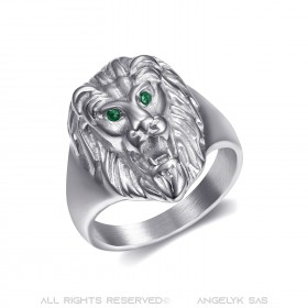 BA0315SV BOBIJOO Jewelry Lion head ring Small model Child Steel Green Eyes