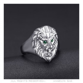 BA0315SV BOBIJOO Jewelry Anillo de cabeza de león Modelo pequeño Niño Acero Ojos verdes