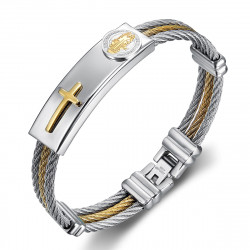 Bracelet câble Médaille Saint-Benoît Croix acier Or et Argent bobijoo