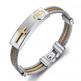 BR0299 BOBIJOO Jewelry Kabelarmband Medaille Saint-Benedict Cross Stahl Gold und Silber
