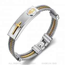 Bracelet câble Médaille Saint-Benoît Croix acier Or et Argent bobijoo