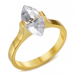 BAF0059 BOBIJOO Jewelry Solitaire marquise-style ring, Stainless steel and Gold