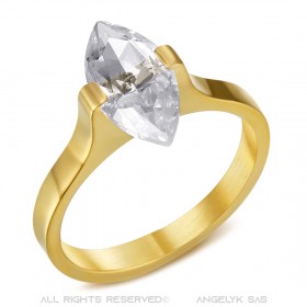 BAF0059 BOBIJOO Jewelry Solitaire marquise-style ring, Stainless steel and Gold