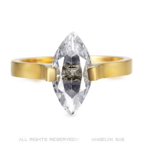 BAF0059 BOBIJOO Jewelry Solitaire marquise-style ring, Stainless steel and Gold