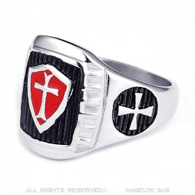 BA0182 BOBIJOO Jewelry Templar ring Signet ring man Red cross Shield Steel