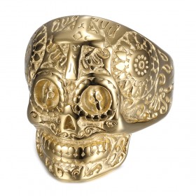 BA0204 BOBIJOO Jewelry Totenkopf Biker Mexiko Totenkopf Ring Edelstahl Gold