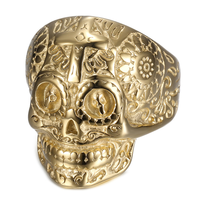 Anillo Hombre Acero Inoxidable Dorado Calavera Craneo 