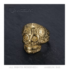 BA0204 BOBIJOO Jewelry Skull Biker Mexico Skull Ring Stainless Steel Gold