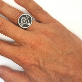 BA0063B BOBIJOO Jewelry Freemason Ring Man Cabochon Style Stainless Steel