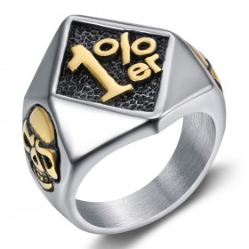 Bague 1% biker homme losange Crâne Tête de mort Acier Or bobijoo