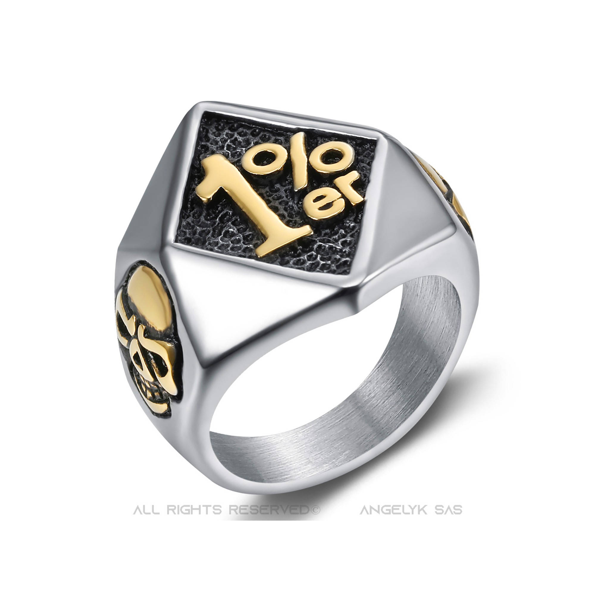Anello 1% biker uomo rombo teschio teschio acciaio oro