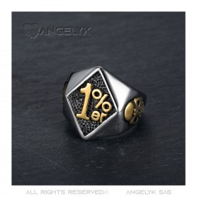 Bague 1% biker homme losange Crâne Tête de mort Acier Or bobijoo